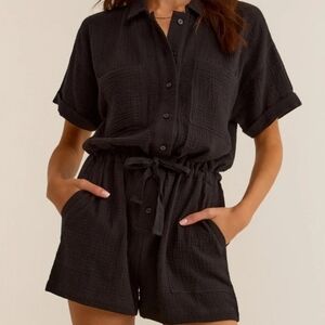 Z Supply Lookout Gauze Womens Romper Black Casual 100% Cotton